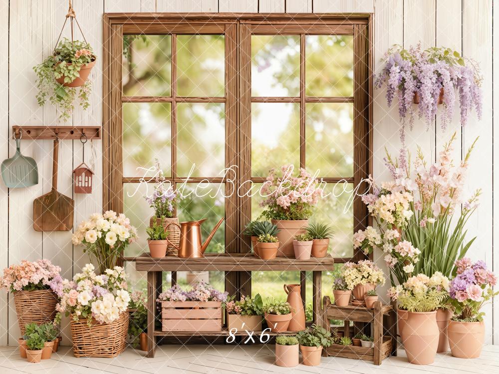 Kate Spring Rustic Window Flower Pots Garden Backdrop Designed by Emetselch