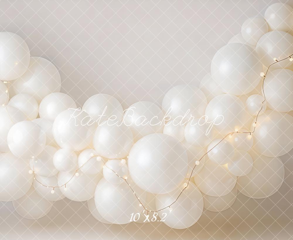 Kate Cake Smash White Balloon Garland String Lights Printed Backdrop Designed by Emetselch