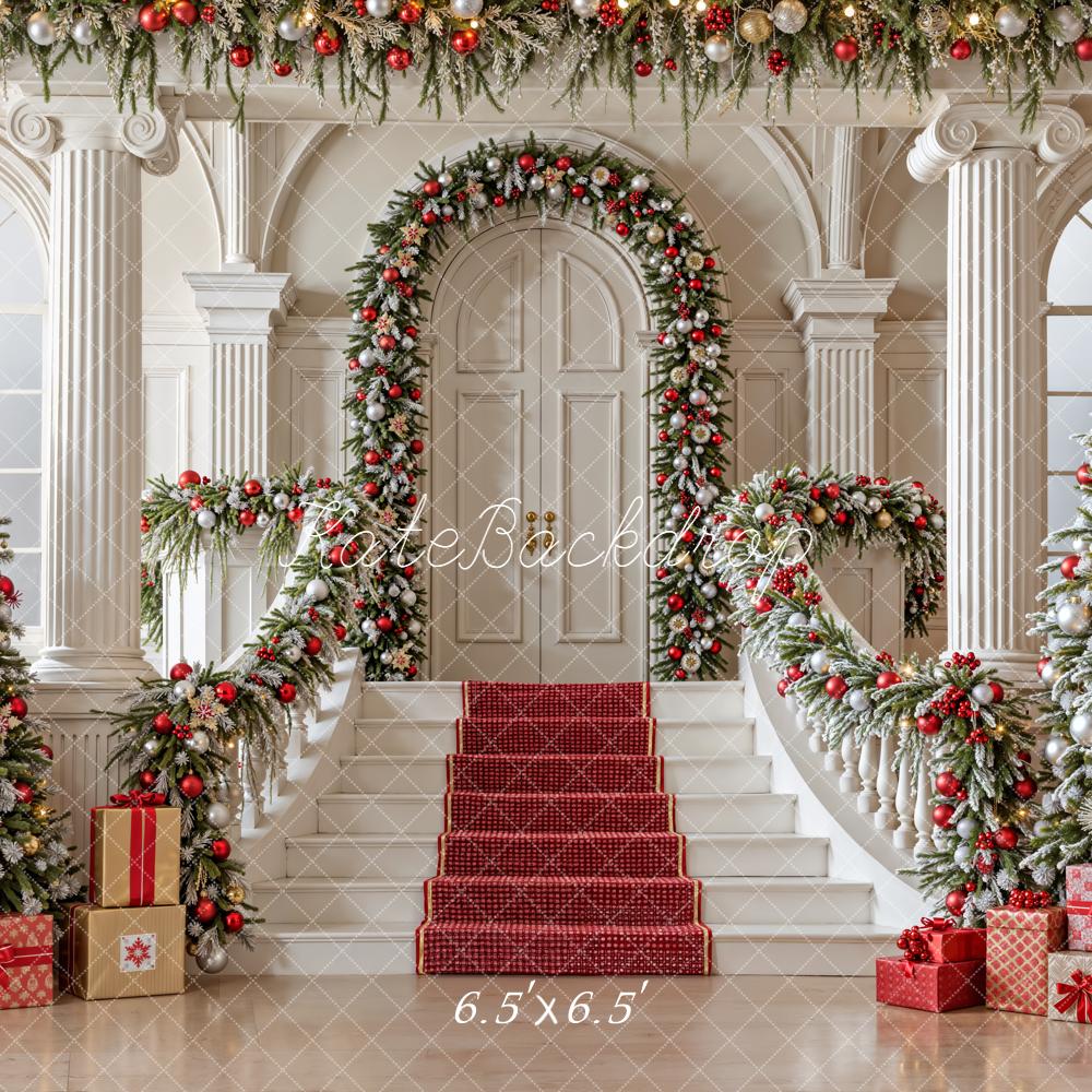Kate Christmas Trees Staircase Arch Garland Gift Boxes Backdrop Designed by Emetselch