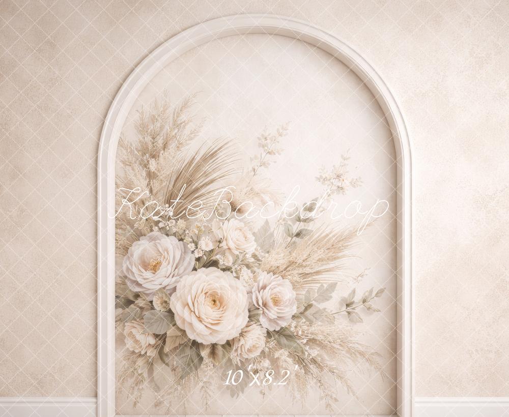 Kate Floral Cream Flower Arch with Pampas Grass Backdrop Designed by Megan Leigh Photography