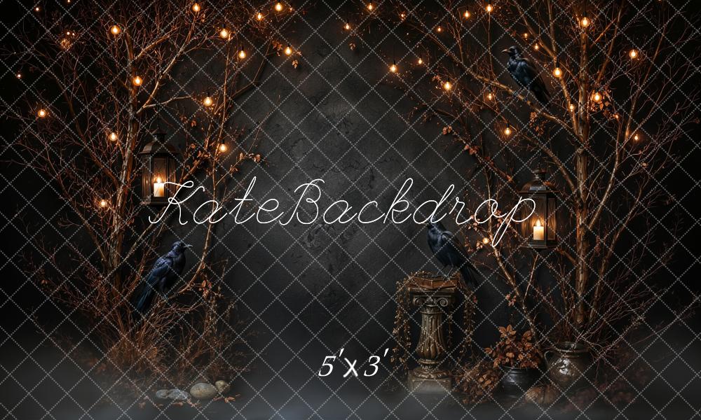 Kate Halloween Night Gothic Raven Lantern Branches Printed Backdrop Designed by Ashley Ward