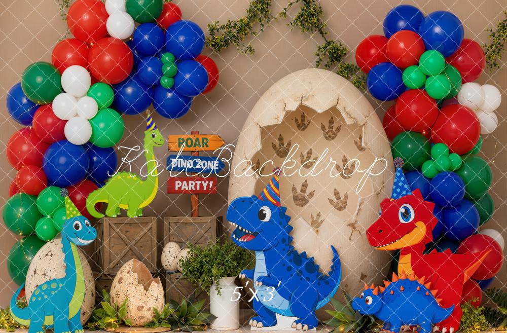 Kate Cake Smash Dinosaur Party Balloons Egg Crate Printed Backdrop Designed by Emetselch