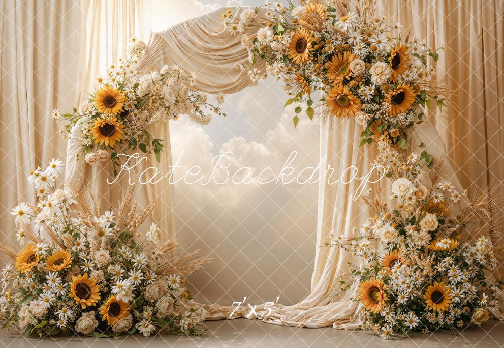 Kate Summer Flower Arch Sunflower Cream Drapes Printed Backdrop Designed by Emetselch