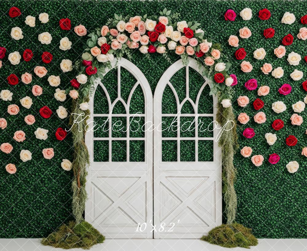Kate Spring Flower Arch Greenery Wall White Doors Backdrop Designed by Patty Roberts