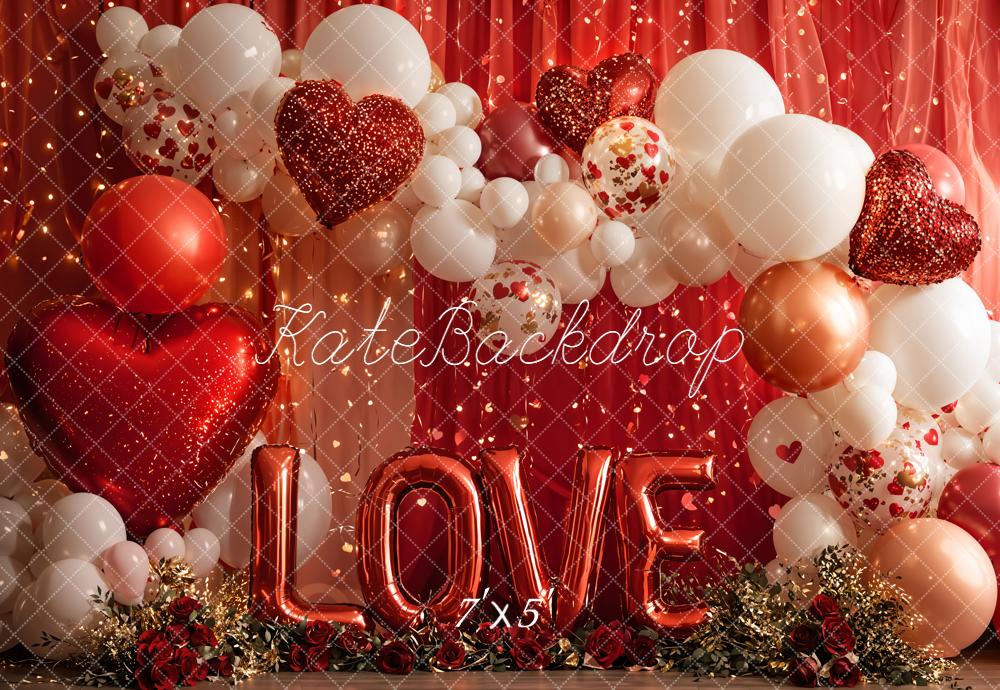 Kate Valentines Red Heart Balloons LOVE Lights Roses Backdrop Designed by Emetselch