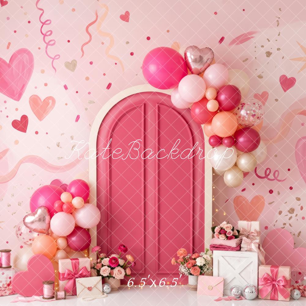 Kate Valentine's Day Pink Door Balloon Arch Heart Confetti Printed Backdrop Designed by Patty Roberts