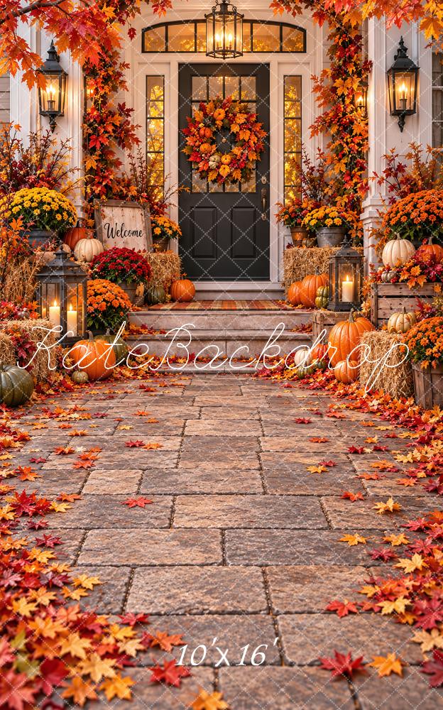Kate Sweep Fall Pumpkin Wreath Lantern Cobblestone Printed Backdrop Designed by Vertigo Productions