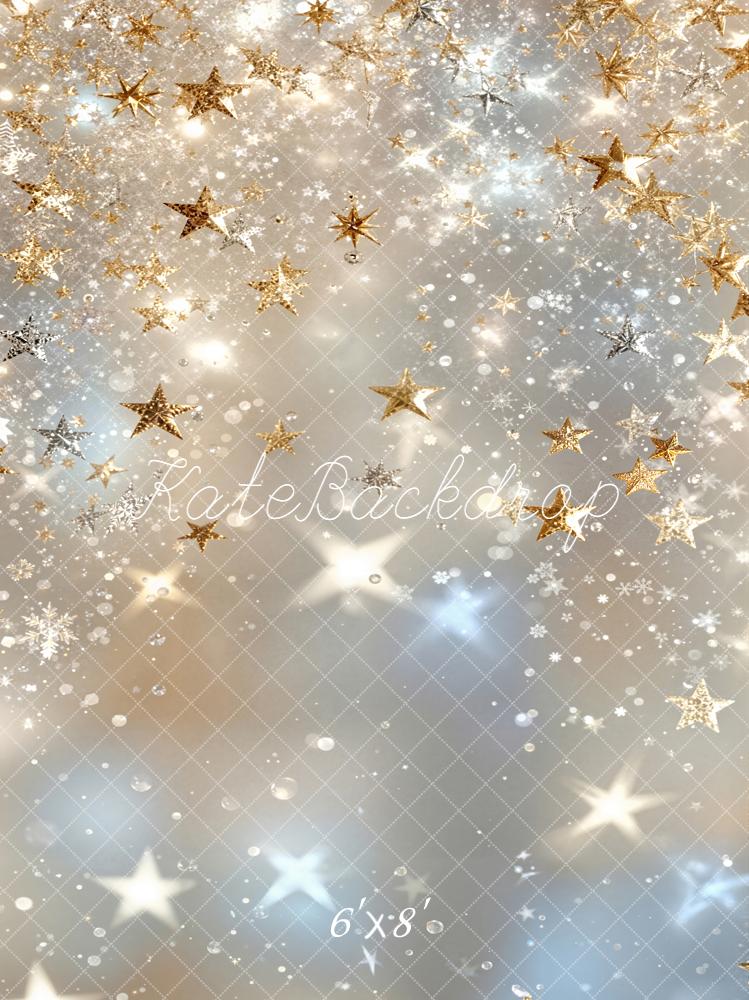 Kate Gold Star Snowflake Sparkle Printed Backdrop Designed by Emetselch