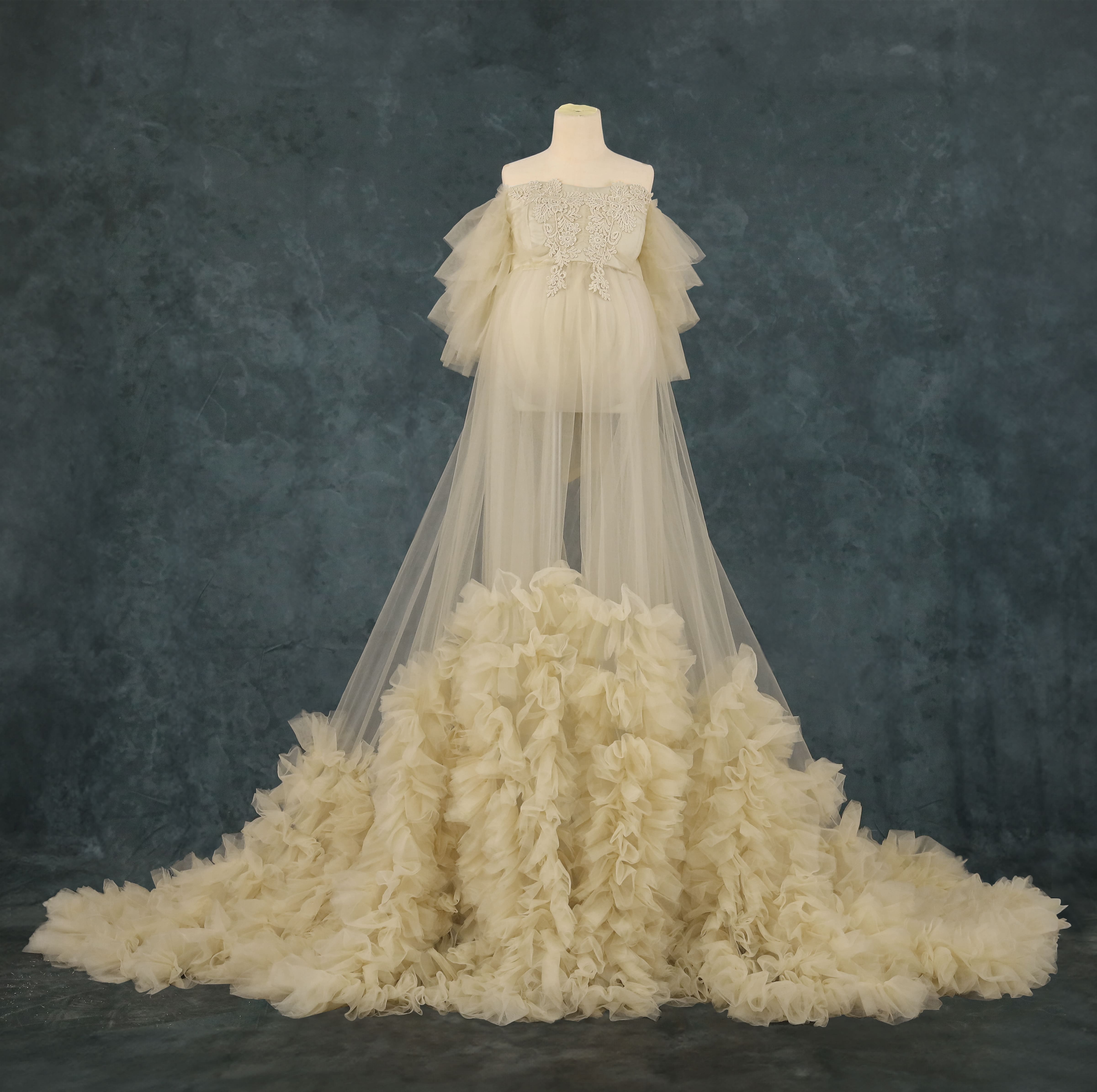 Mesh One Shoulder Trailing Multi Color Maternity Photoshoot Dress