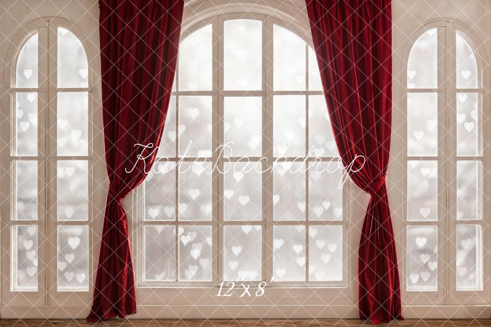 Kate Valentines Red Curtain Arch Window Heart Bokeh Backdrop Designed by Emetselch