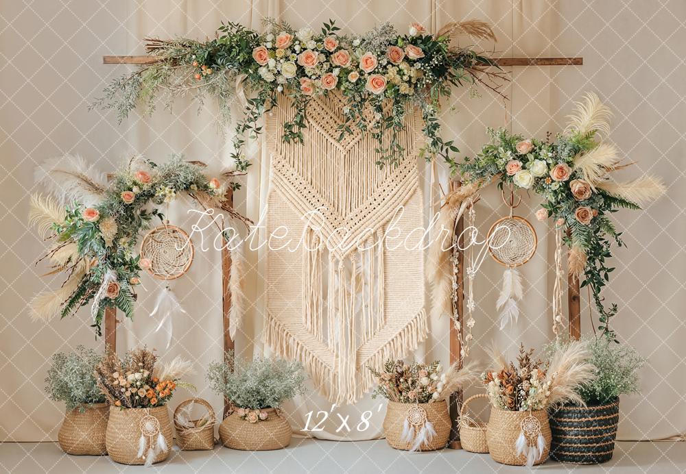 Kate Boho Flower Arch Macrame Dreamcatcher Printed Backdrop Designed by Emetselch