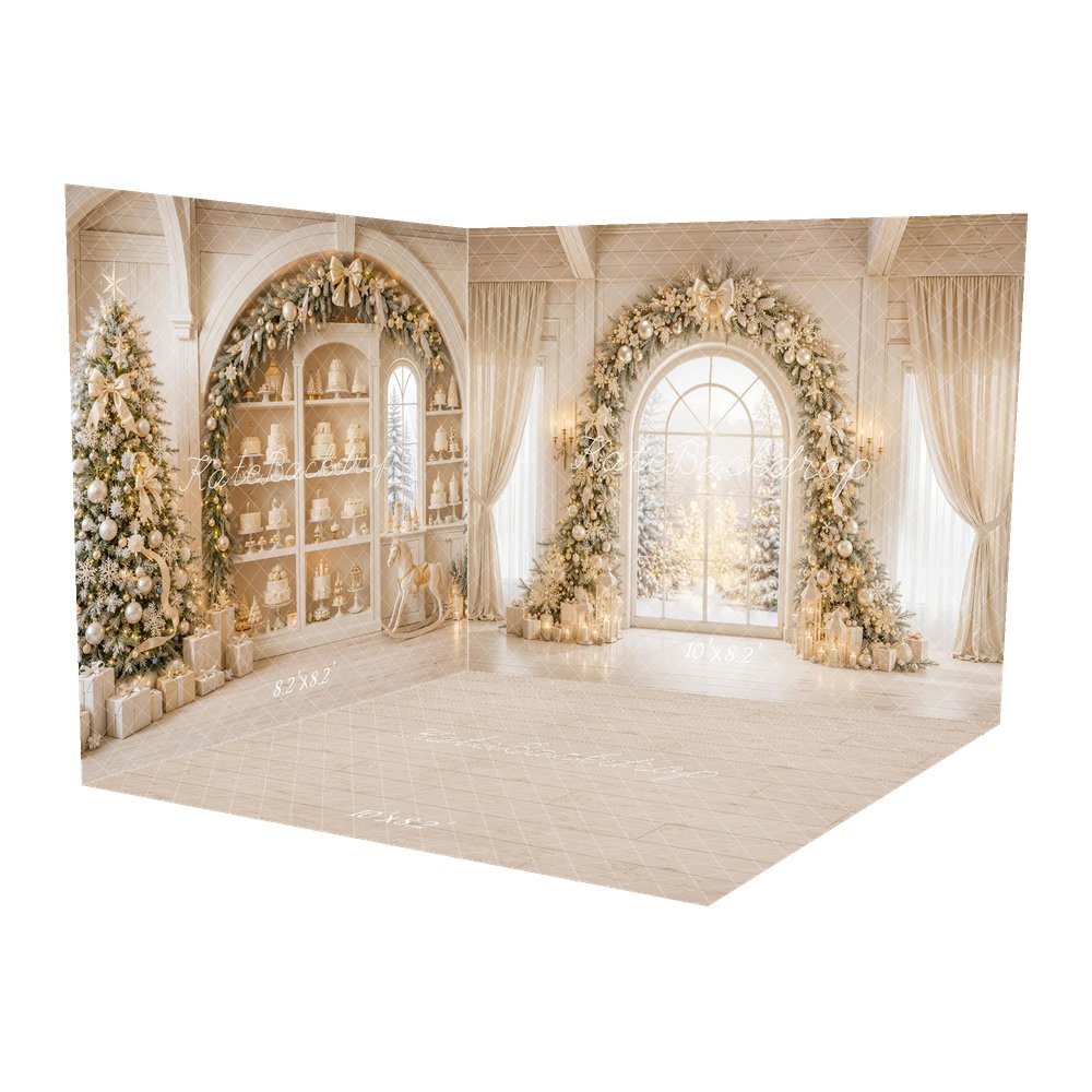 Kate Christmas Flower Arch Shelf Cake Cream Window Presents Lanterns Printed Backdrop Room Set