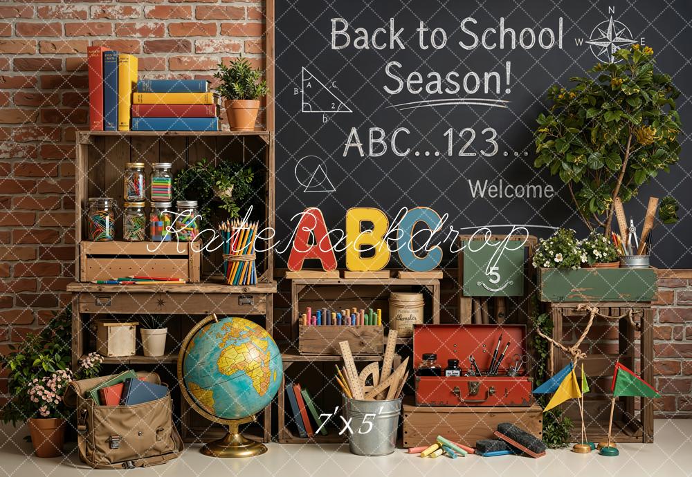 Kate Back to School Chalkboard Classroom Supplies Printed Backdrop Designed by Emetselch
