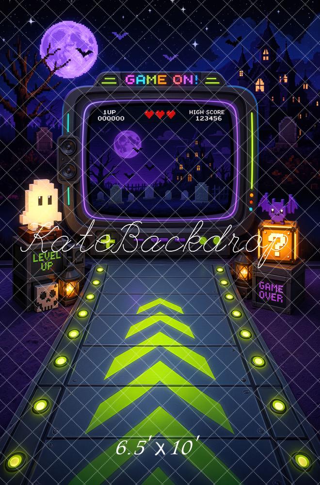 Kate Halloween Trunk or Treat Video Games Haunted House Printed Backdrop Designed by Mini MakeBelieve