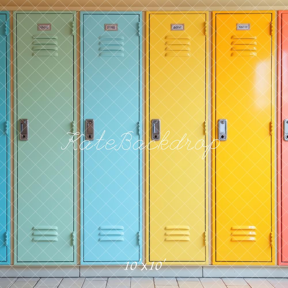 Kate Back To School Colorful Locker Wall Backdrop Designed by Laura Bybee