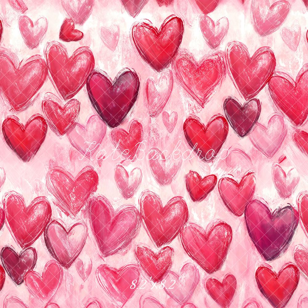 Kate Valentine's Day Pink Red Hearts Pattern Backdrop Designed by Chain Photography