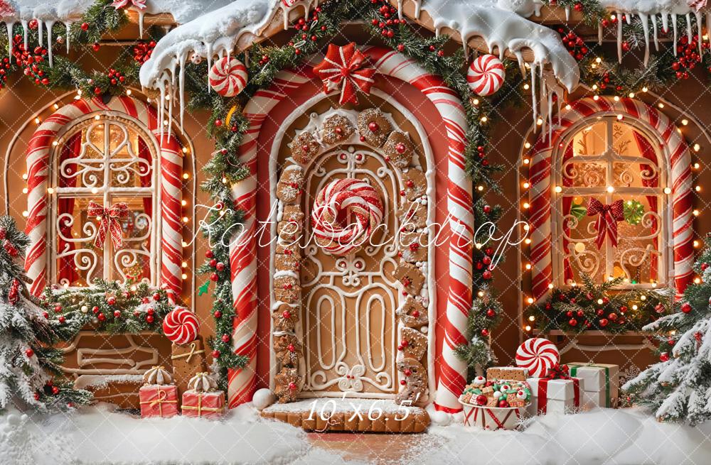 Kate Christmas Gingerbread House Porch Candy Cane Lollipops Gifts Backdrop Designed by Emetselch