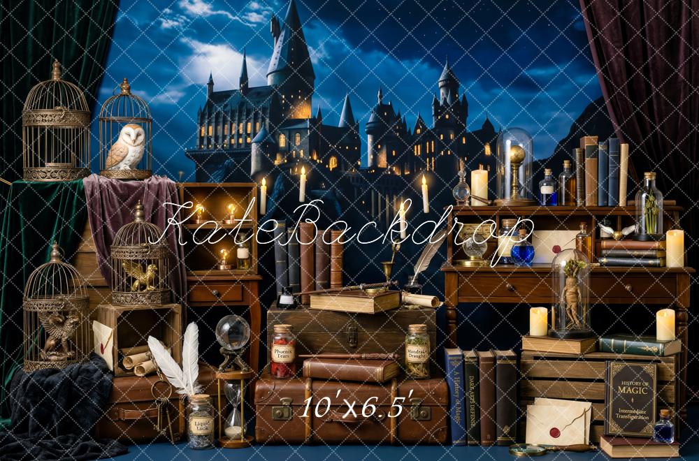 Kate Fantasy Wizard Castle Desk Owl Potion Books Night Printed Backdrop Designed by Patty Roberts