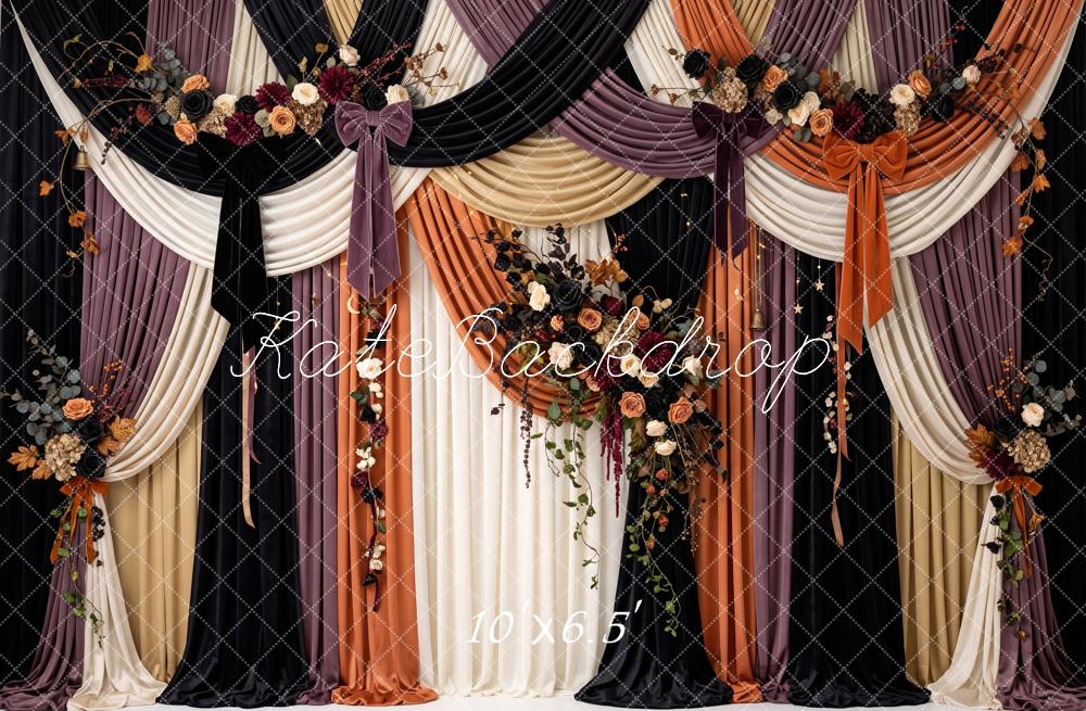 Kate Fall Drapery Floral Swag Black Orange Printed Backdrop Designed by Patty Roberts