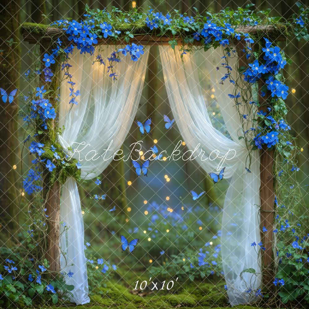Fondo de Arco Floral Azul del Bosque de Hadas Mariposas Diseñado por Emetselch