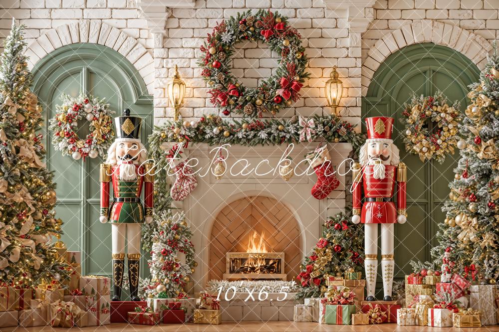 Kate Christmas Nutcracker Fireplace Arched Wall Backdrop Designed by Emetselch