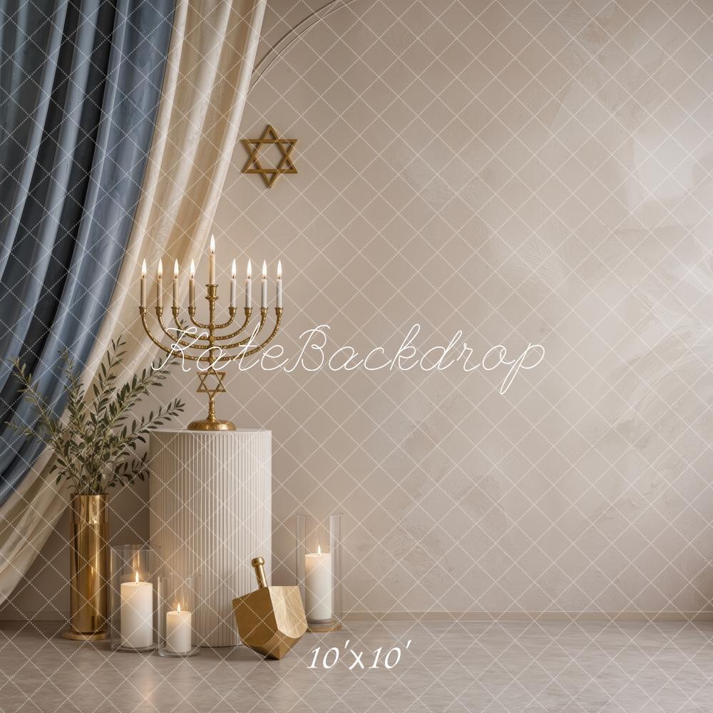Kate Hanukkah Menorah Star of David Drapery Candles Printed Backdrop Designed by Ashley Ward