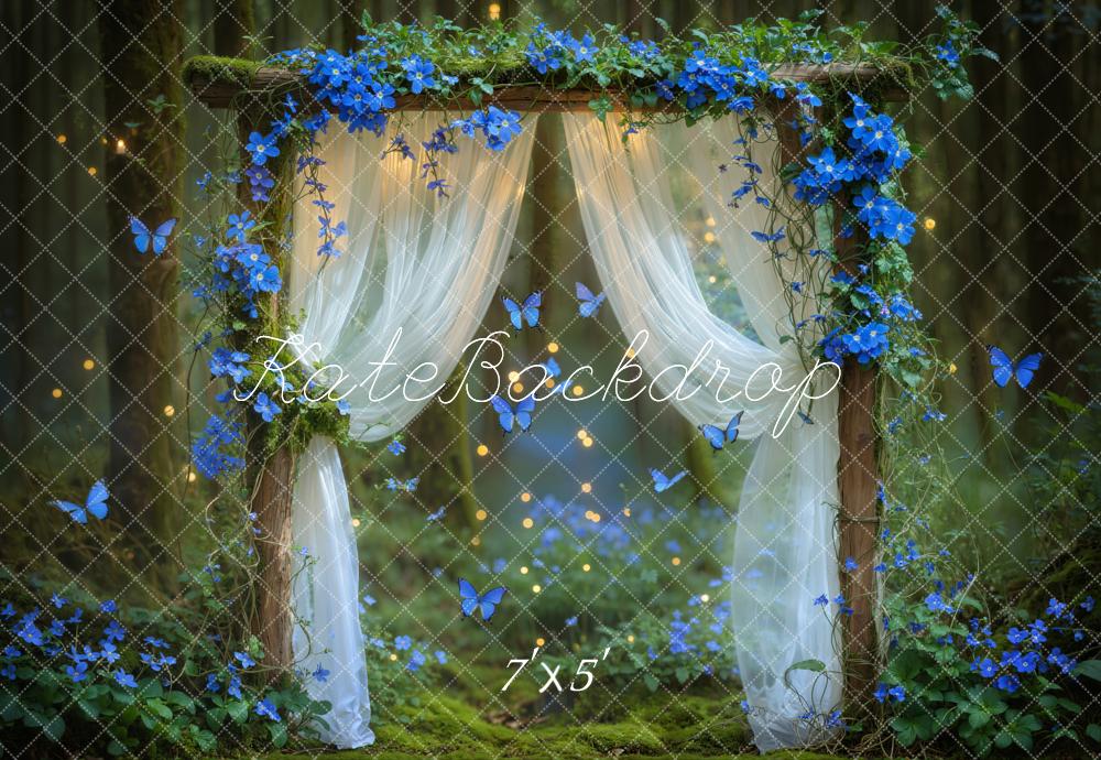 Fondo de Arco Floral Azul del Bosque de Hadas Mariposas Diseñado por Emetselch