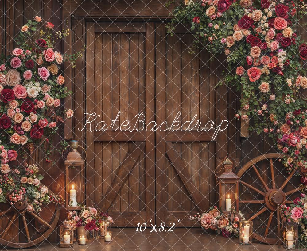 Kate Valentines Rustic Wooden Door Flower Arch Wheels Backdrop Designed by Emetselch