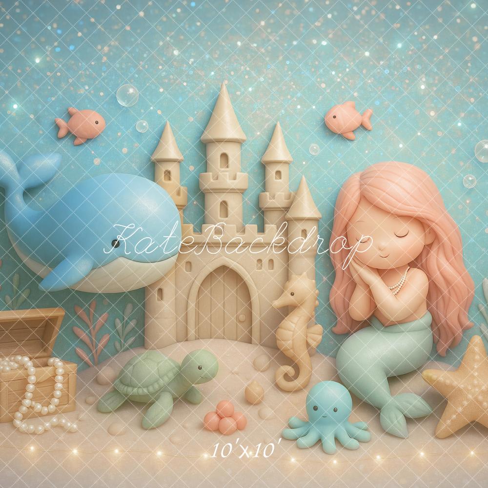 Kate Mermaid Cake Smash Fantasy Underwater Castle Backdrop Designed by Ashley Paul