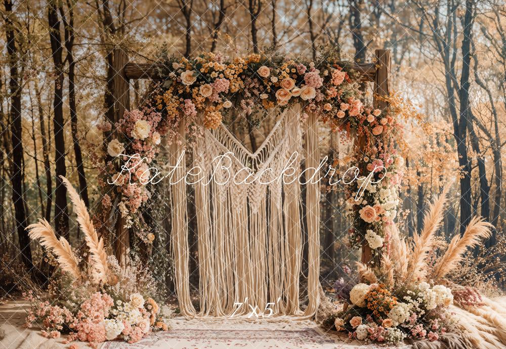 Boho Macrame Flower Arch Forest Foto Achtergrond Designed by Emetselch