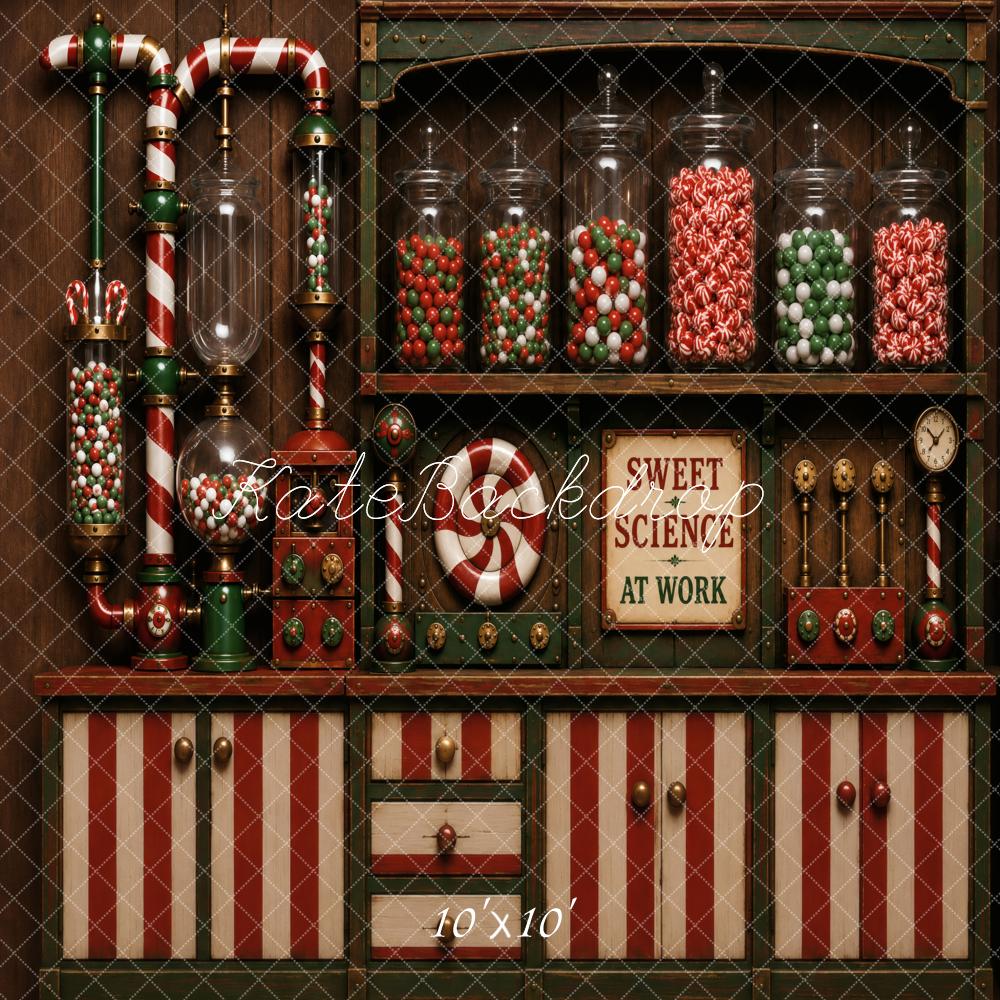 Kate Christmas Candy Cane Laboratory Cabinet Printed Backdrop Designed by Vertigo Productions