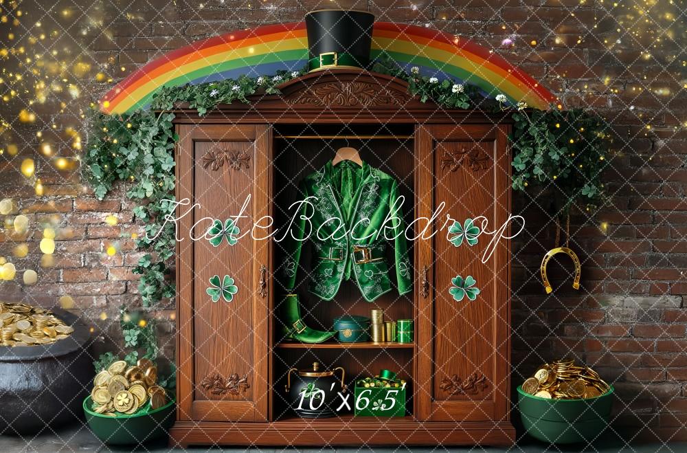 Kate Shamrock Leprechaun Rainbow Closet Printed Backdrop Designed by Mini MakeBelieve
