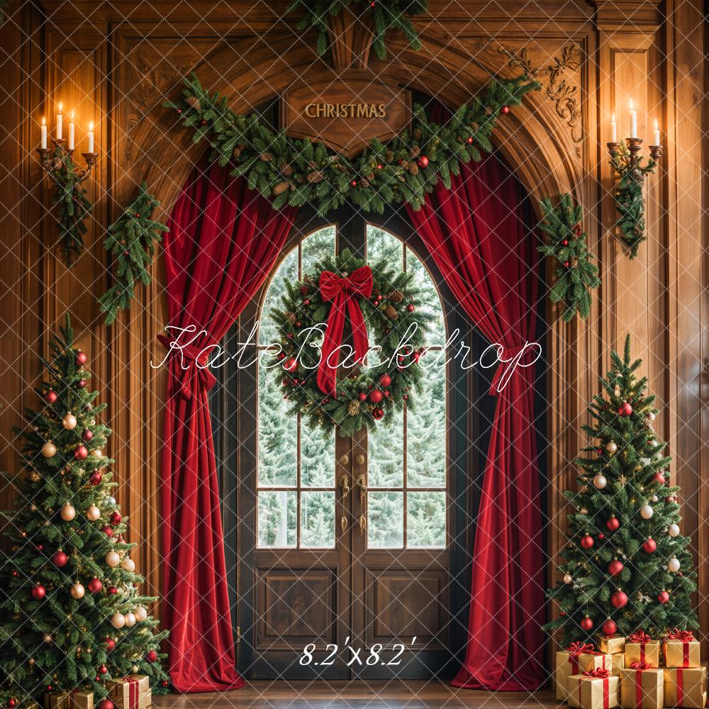 Kate Christmas Tree Arched Door Curtains Wreath Backdrop Designed by Emetselch