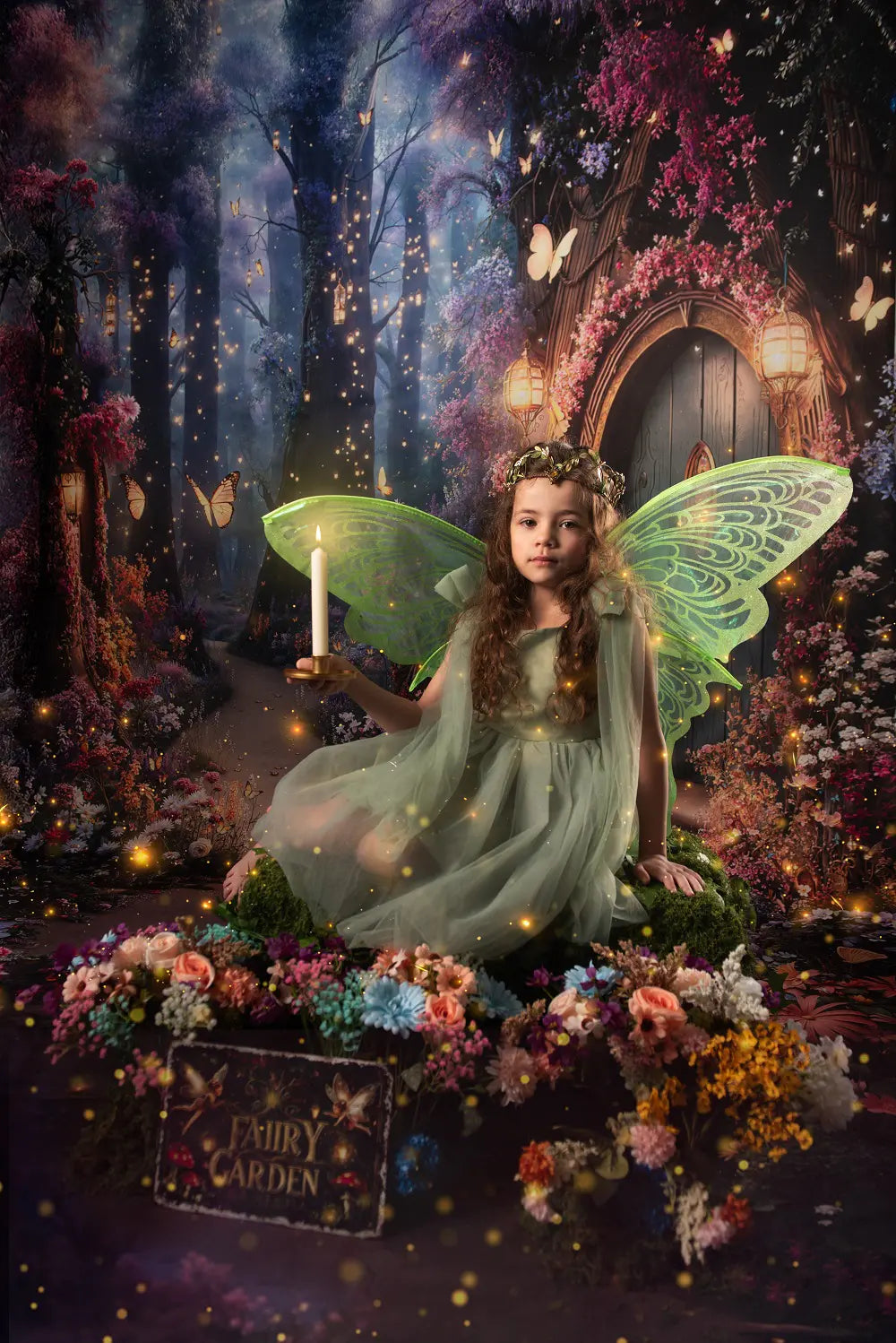 Kate Fairy Tale Forest Tree House Butterflies Pathway Printed Backdrop Designed by Emetselch