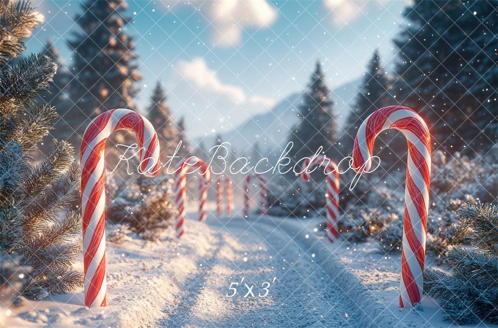 Kate Christmas Candy Cane Forest Backdrop Designed by Mini MakeBelieve