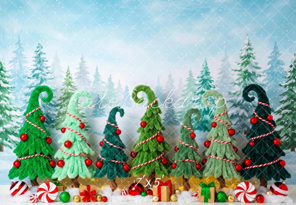 Kate Christmas Whimsical Trees Candy Gifts Snowy Forest Printed Backdrop Designed by Patty Roberts