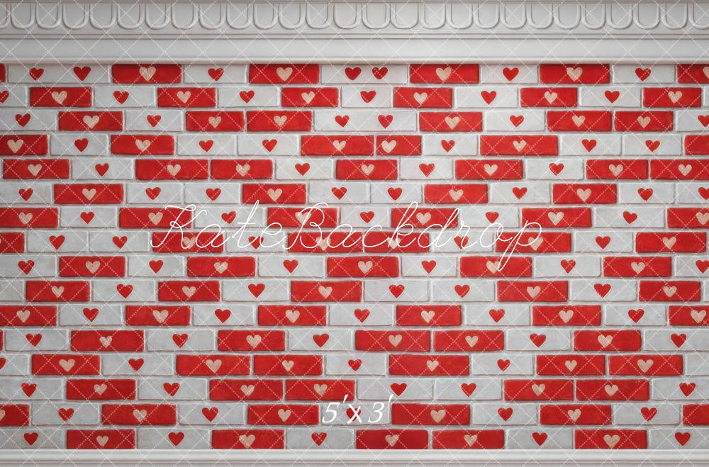 Kate Red Heart Brick Wall Backdrop Designed by Mini MakeBelieve