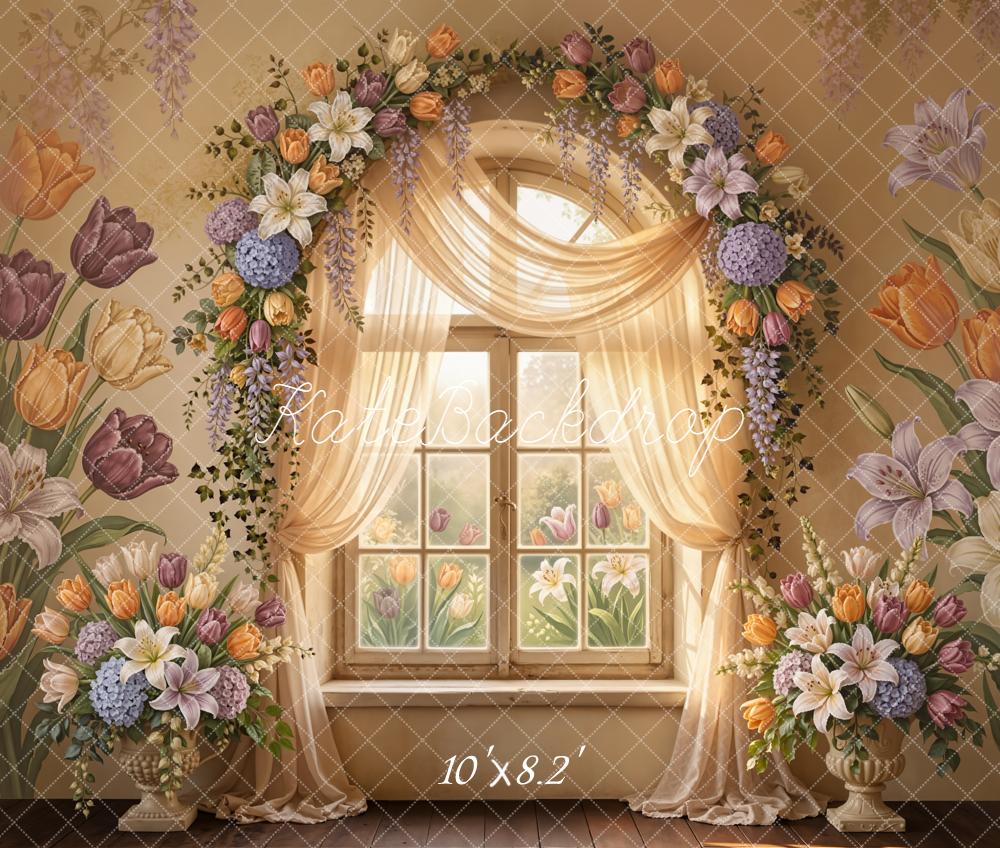 Kate Spring Flower Arch Window Tulip Lily Floral Backdrop Designed by Emetselch