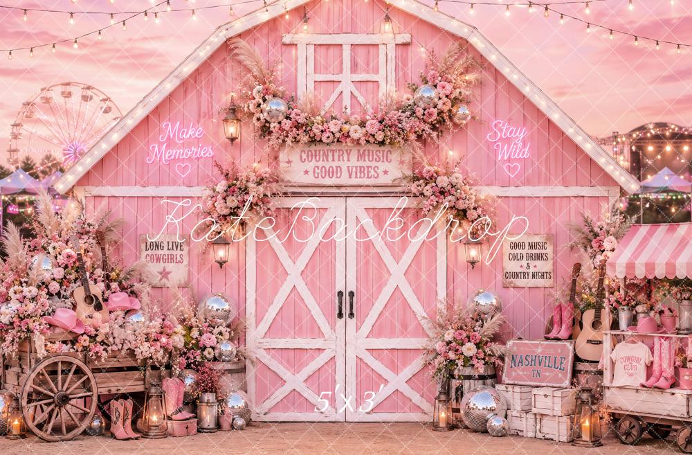 Kate Music Festival Pink Country Western Floral Barn Fairground Printed Backdrop Designed by Ashley Paul