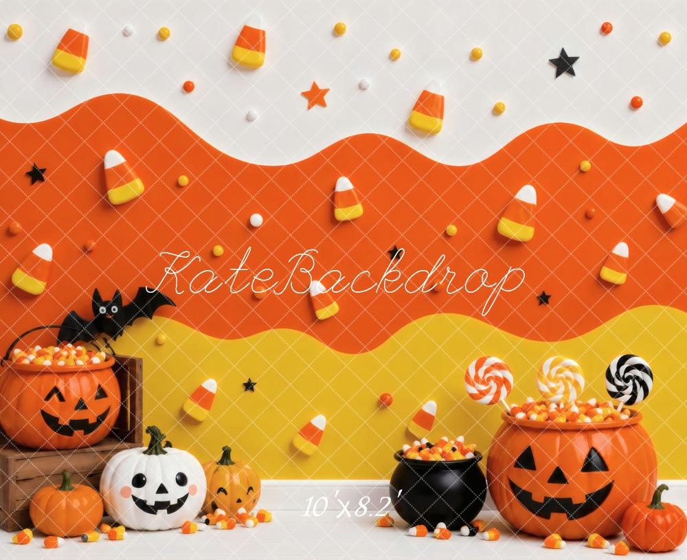 Kate Halloween Cute Candy Corn Pumpkins Jack-O-Lanterns Printed Backdrop Designed by Vertigo Productions