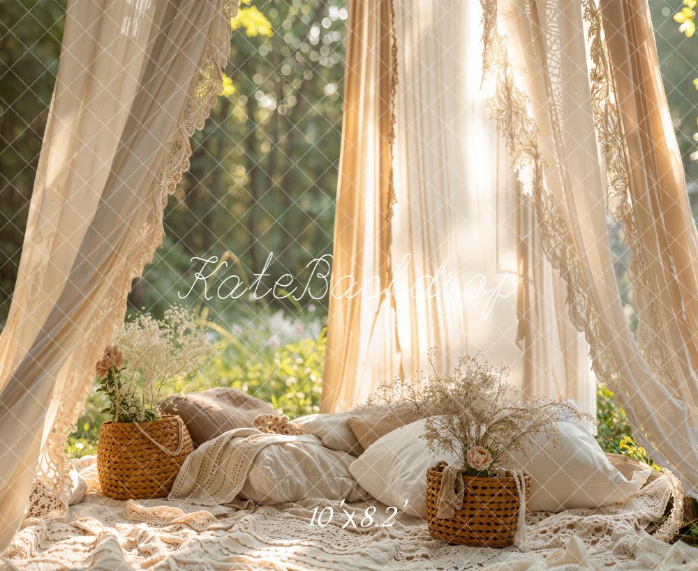 Kate Boho Cream Lace Canopy Picnic Forest Backdrop Designed by Emetselch