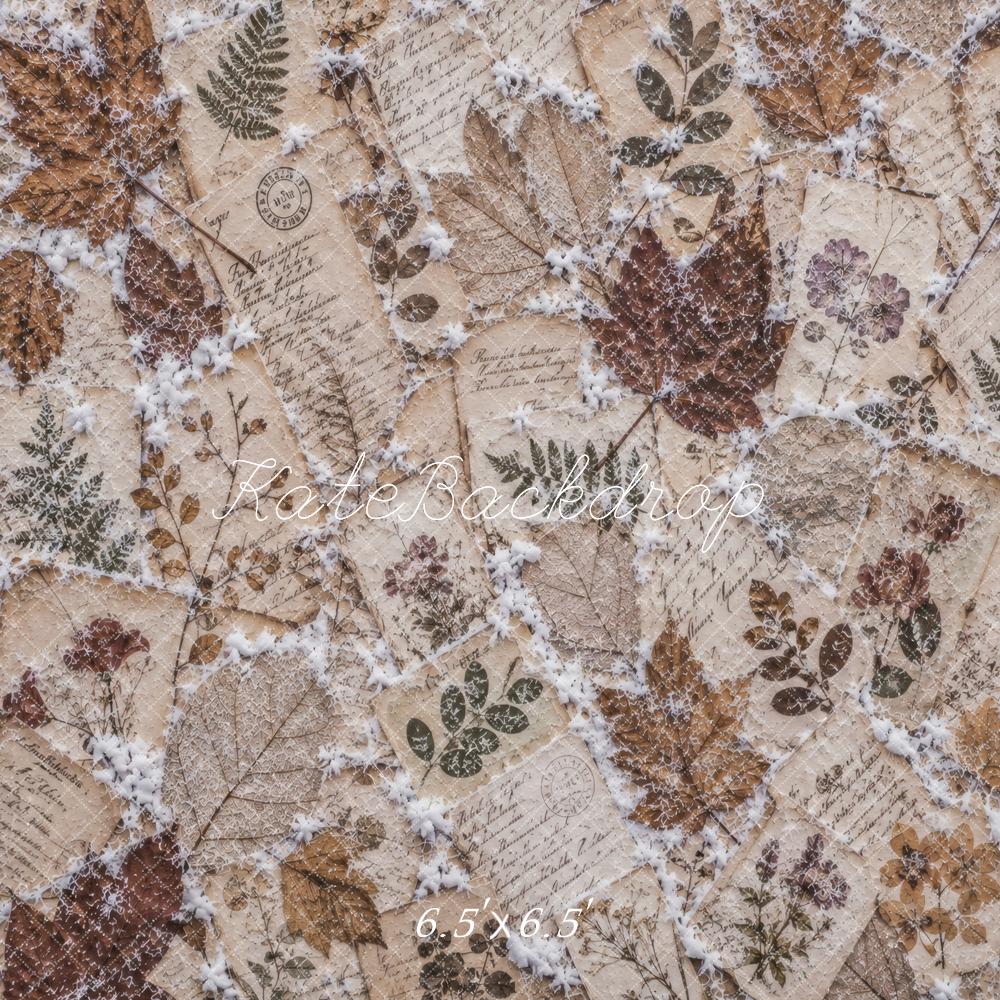 Kate Vintage Botanical Leaves Snow Ephemera Texture Floor Printed Backdrop Designed by Vertigo Productions