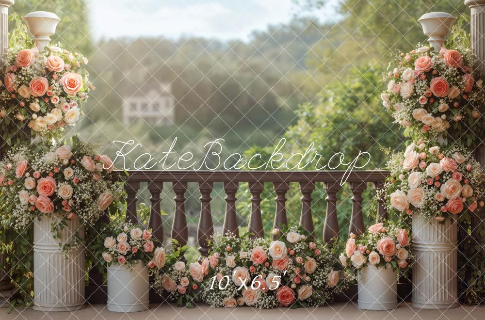 Kate Romantic Floral Balcony Pink Roses Backdrop Designed by Mini MakeBelieve