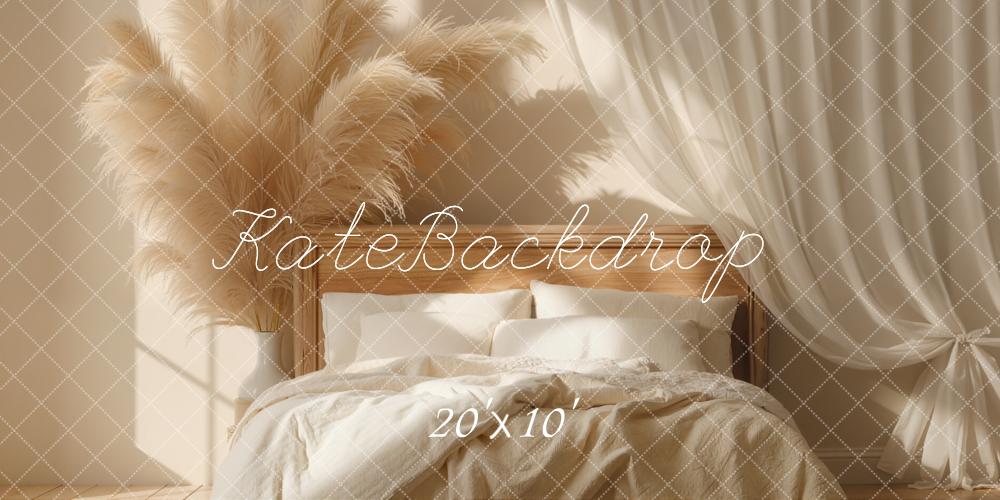 Kate Boho Bed Headboard Pampas Grass Curtain Neutral Backdrop Designed by Emetselch