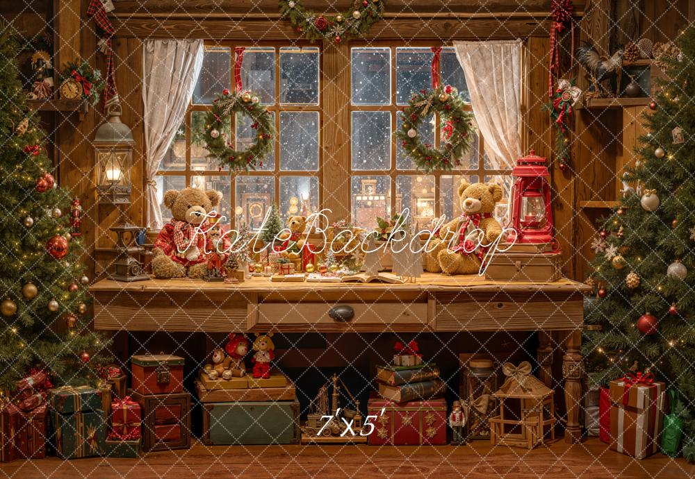 Kate Christmas Toys Room Teddy Bear Gift Window Trees Backdrop Designed by Emetselch