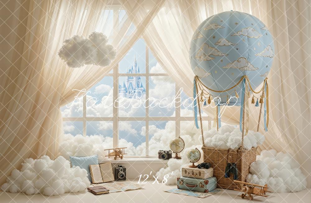 Kate Fairy Fantasy Hot Air Balloon Castle Clouds Window Backdrop Designed by Chain Photography