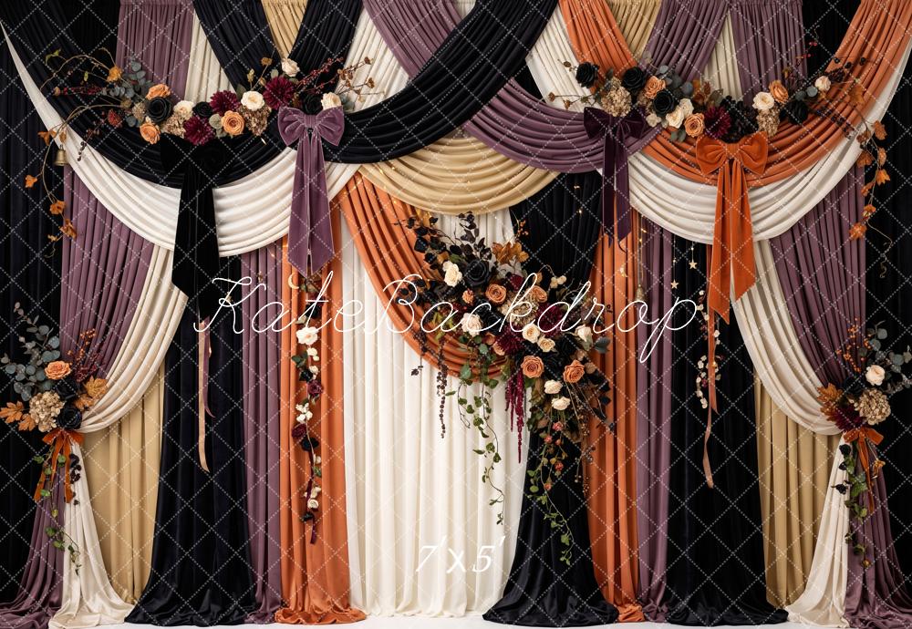 Kate Fall Drapery Floral Swag Black Orange Printed Backdrop Designed by Patty Roberts