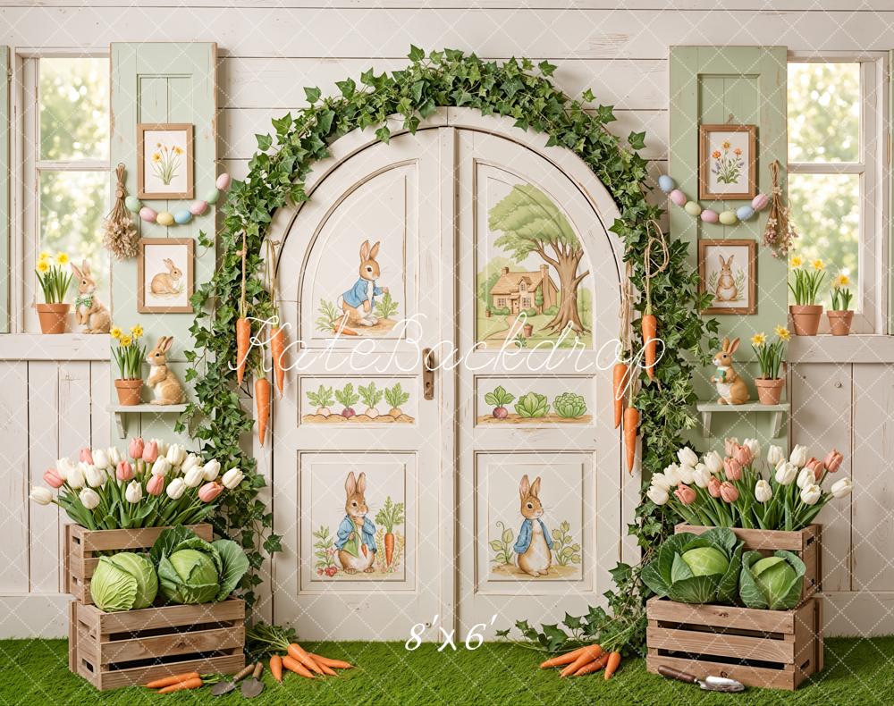 TEST Kate Easter Bunny Garden Door with Carrots and Tulips Backdrop Designed by Emetselch