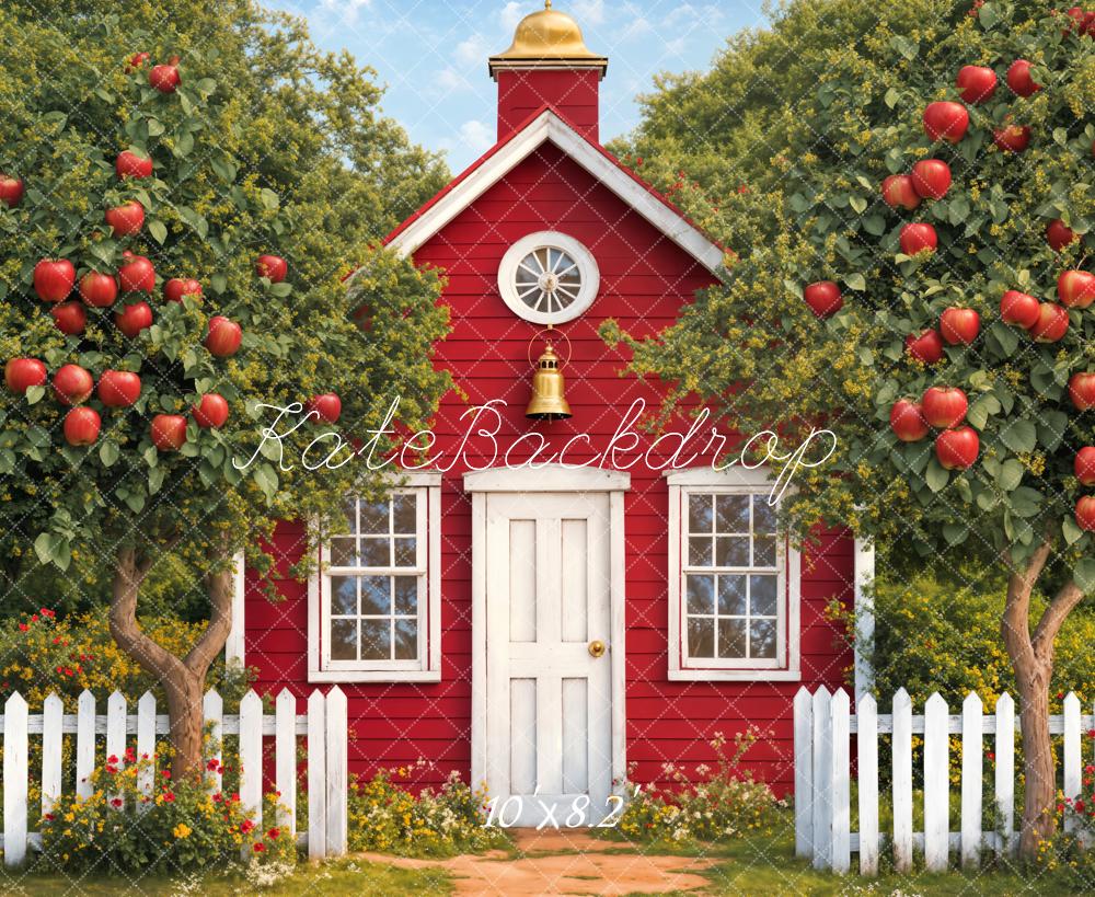 Kate Graduation Red Schoolhouse Apple Garden Backdrop Designed by Emetselch