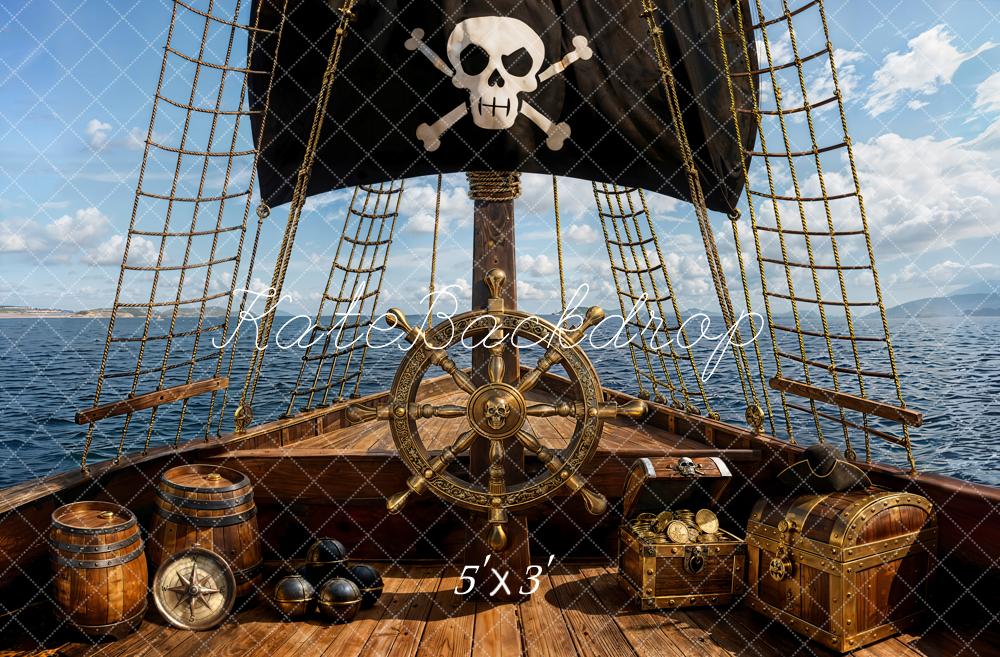 Kate Pirate Ship Wheel Treasure Chest Ocean Backdrop Designed by Emetselch